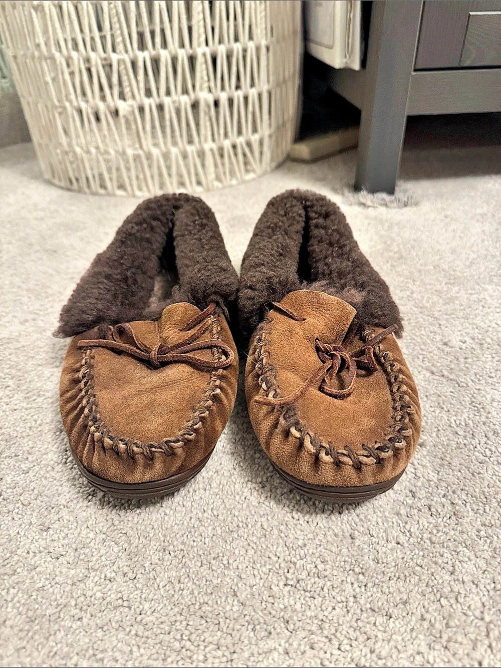 L.L. Bean Wicked Good Moccasins Brown Shearling-Lined Slippers
